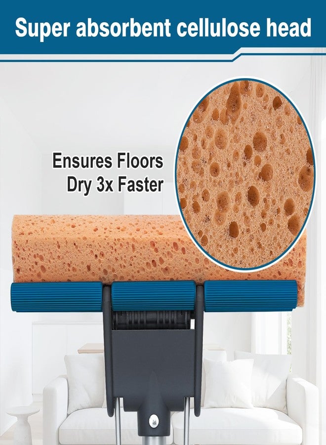 TreeLen Sponge Mop for Floor Cleaning, 50" Heavy Duty Roller Mop with 4 Cellulose Refill Heads, Easy Self-Squeeze for Hardwood Tile Concrete, Wall Ceiling - Image 4
